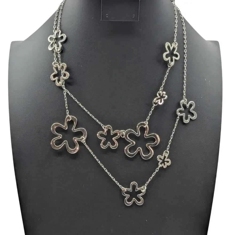 Lia Sophia 'Blossom' Silver Tone  Flower Cut Out Station Long Chain Necklace - Picture 2 of 6